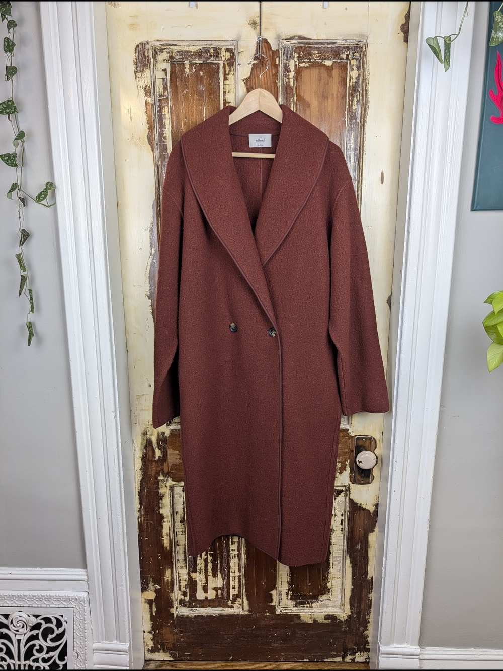 Wilfred Charlize 100% Merino Wool Long Coat Rust Large Aritzia Minimalist - Picture 3 of 14